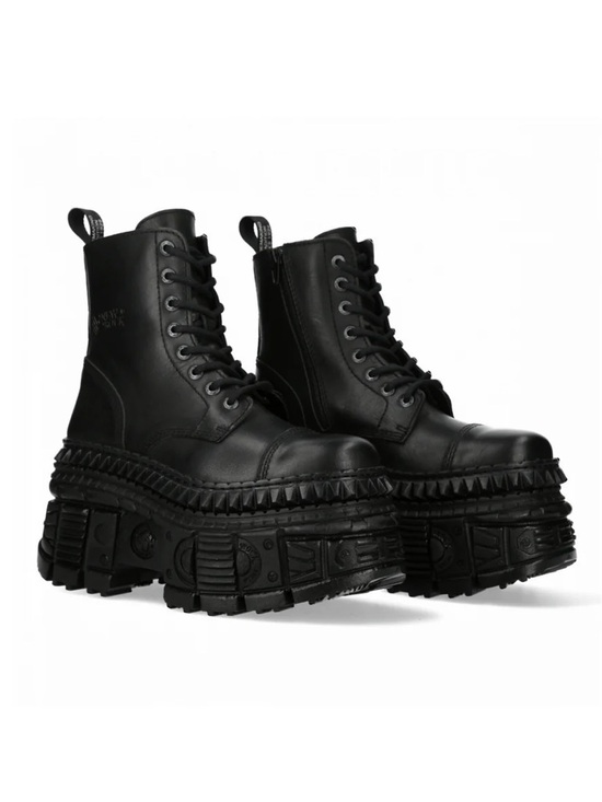 NEW ROCK WOMEN\'S BLACK LEATHER PLATFORM ANKLE BOOTS